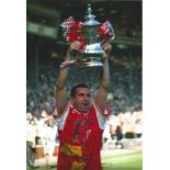 Football Nigel Winterburn signed 12x8 colour photo pictured lifting the FA Cup while playing for