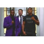 Boxing Dillian Whyte signed 12x8 colour photo pictured with Eddie Hearn and Anthony Joshua. Crease