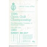 Golf 1980 109th Open Championship Official Order of play signed by over 20 of the competing