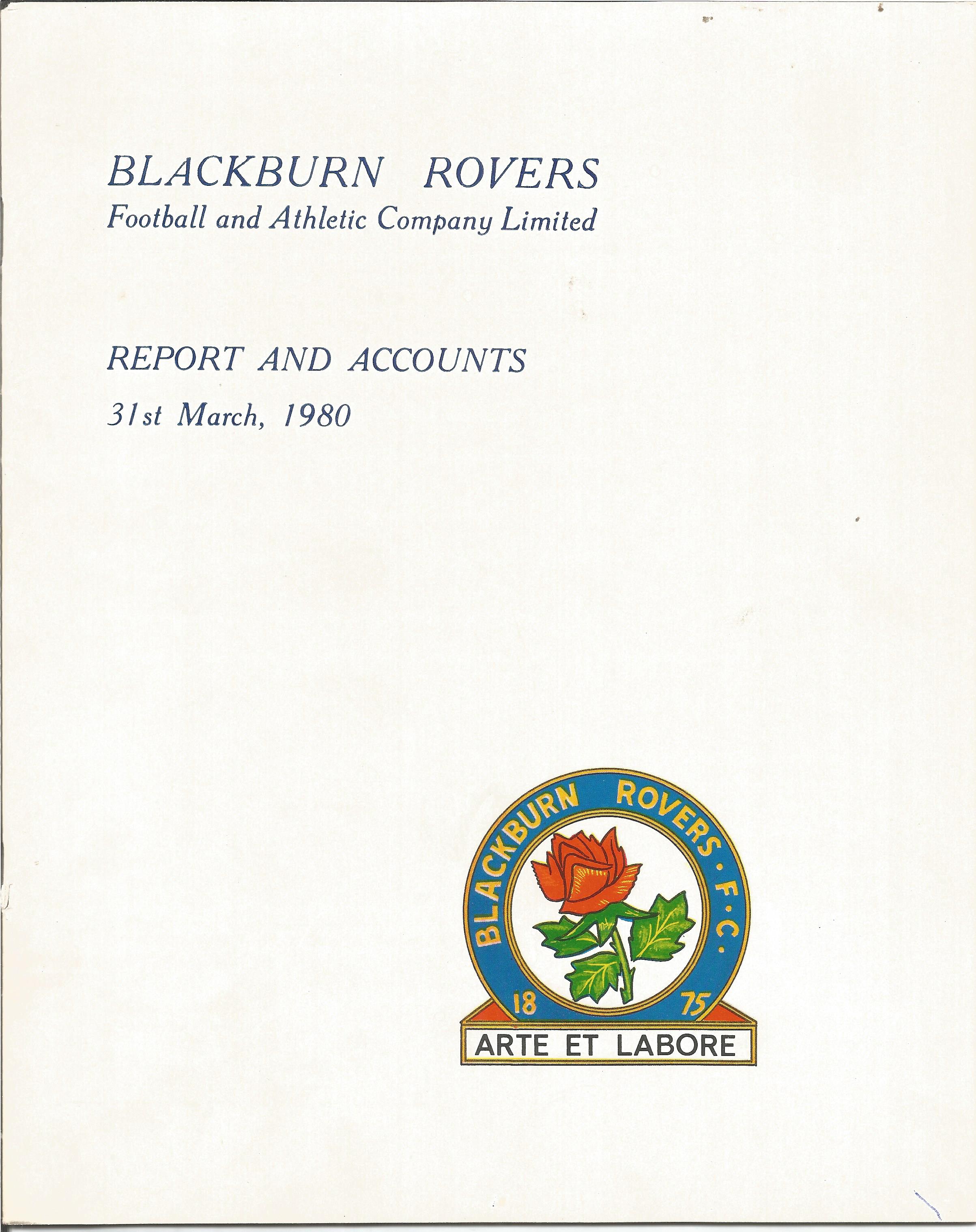 Football Blackburn Rovers report and accounts booklet 31st March 1980. Good Condition. All