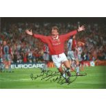 Football Teddy Sheringham signed 12x8 colour photo pictured after scoring in the Champions League