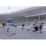 Colin Bell 1974, Football Autographed 16 X 12 Photo, A Superb Image Depicting Bell Shooting Past