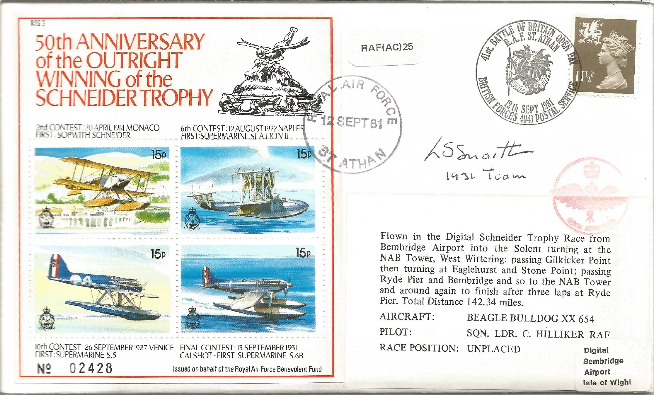50th Anniversary of the Outright Winning of the Schneider Trophy signed FDC No 206 of 435. Flown