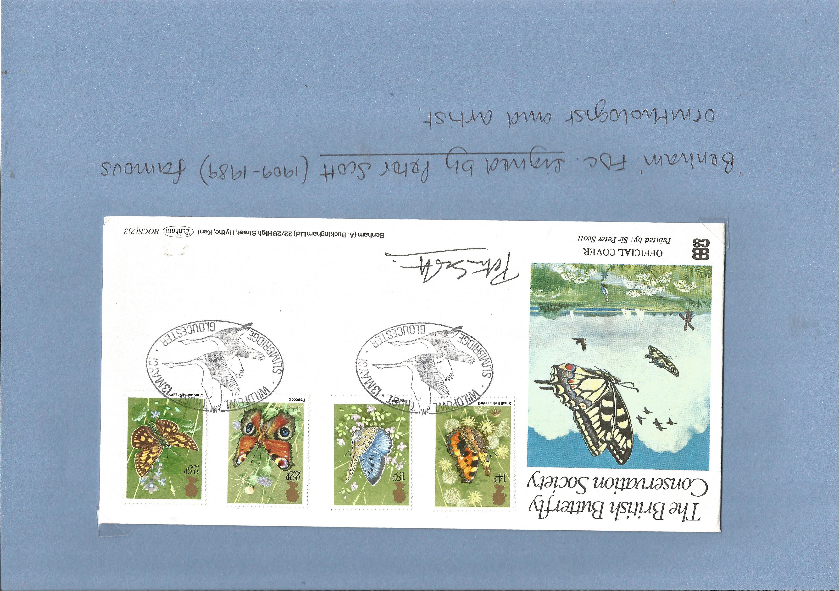 Sir Peter Scott signed British Butterfly Conservation Society FDC. Famous ornithologist and