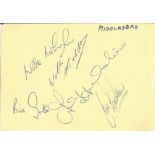 Middlesbrough signed album page from the 1950's. 5 signatures. Good Condition. All autographed items