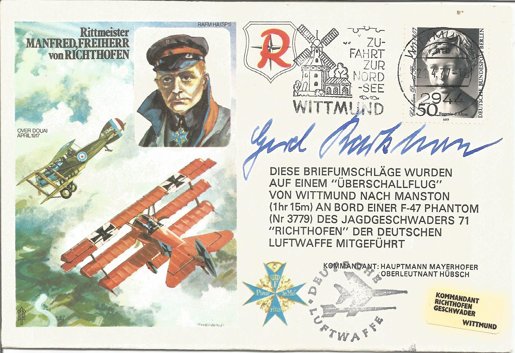 General Barkhorn signed Historic Aviators cover SP1 Rittmeister Manfred Freiherr von Richthofen.