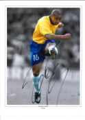Roberto Carlos collage Brazil Signed 16 x 12 inch football photo. Good Condition. All autographed