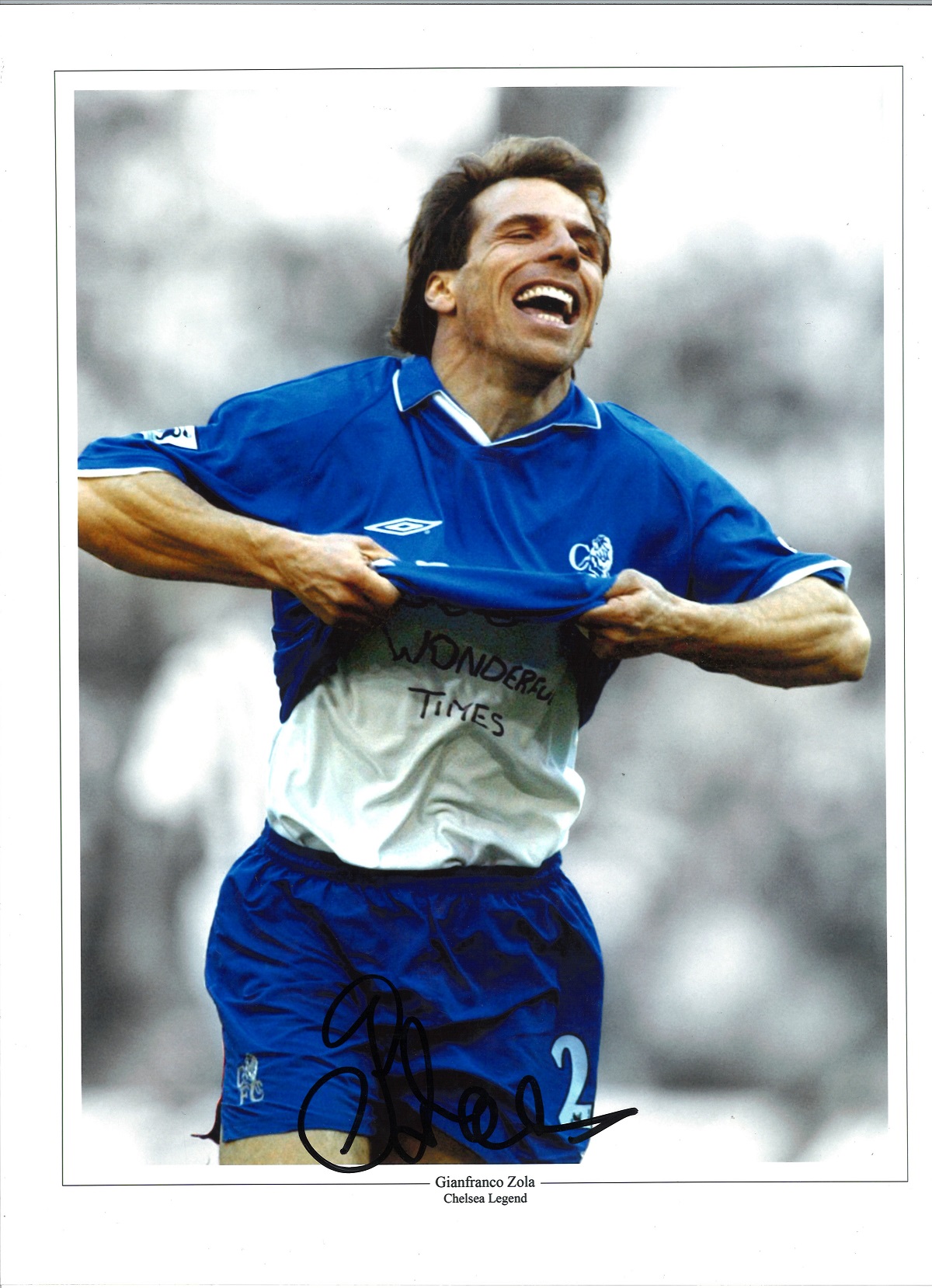 Gianfranco Zola Chelsea Signed 16 x 12 inch football photo. Good Condition. All autographed items