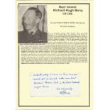 Major General Richard Hugh Barry CB CBE signed piece of a letter. Set with corner mounts on a superb