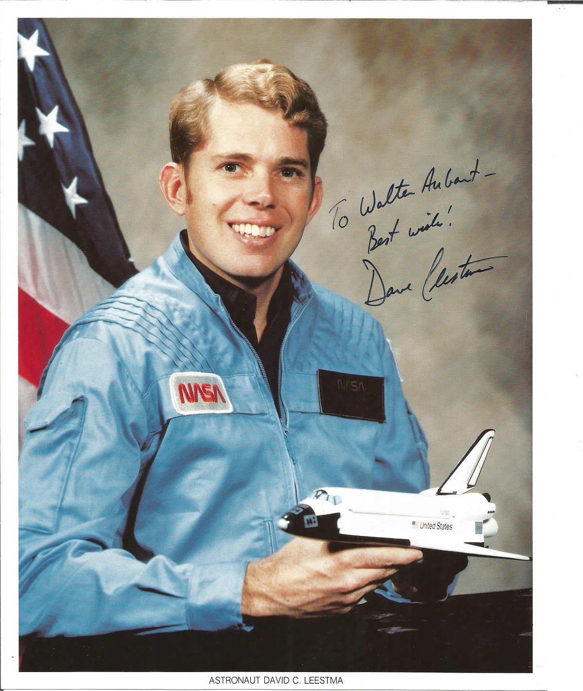 Astronaut Dave Leestma signed 10 x 8 inch colour portrait photo to Walter Space Shuttle NASA. Good