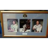Apollo XI three 10 x 8 colour photos signed by Neil Armstrong, Buzz Aldrin and Michael Collins.