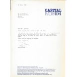 Adrian Love TLS dated 21st July 1980 on Capitol Radio headed paper replying to forum invitation.