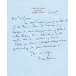 Dame Flora Robson ALS dated 14th July on headed paper explaining why she could not attend a forum