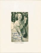Dianna Durbin signed vintage 6 x 4 inch b w photo to Gordon. Good Condition. All autographed items