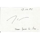 Jean Marie Le Pen politician signed 6 x 4 inch card. Good Condition. All autographed items are