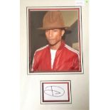 Pharrell Williams music genuine authentic signed autograph display. A 20cm x 25cm image double 3D