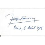 Jacques Soustelle 1912 - 1990 politician signed 3 x 2 inch card. Good Condition. All autographed