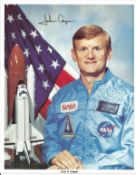 Astronaut John Casper signed 10 x 8 inch colour portrait photo Space Shuttle NASA. Good Condition.