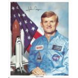 Astronaut John Casper signed 10 x 8 inch colour portrait photo Space Shuttle NASA. Good Condition.