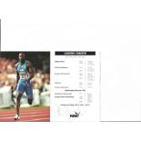 Linford Christie signed Puma 8 x 6 colour promo card. Good Condition. All autographed items are