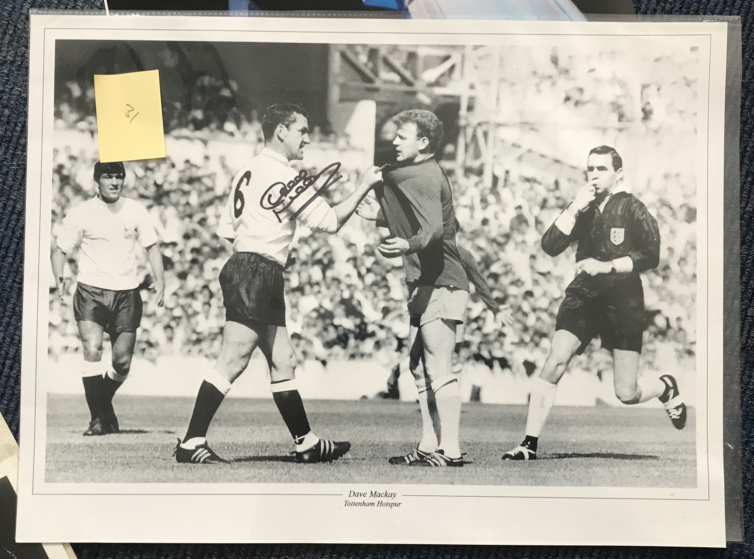 Football Hand Signed Photo of SPURS Great DAVE MACKAY. Bremner grab famous Photo. Good Condition.
