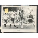 Football Hand Signed Photo of SPURS Great DAVE MACKAY. Bremner grab famous Photo. Good Condition.