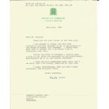 Harold Wilson TLS dated 16th July on House of Commons headed paper replying to invitation to a