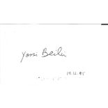 Dr. Yosef Yossi Beilin politician signed 3 x 2 inch white card. Good Condition. All autographed