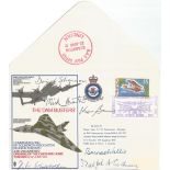 WW2 Dambusters multiple signed Lancaster, Vulcan bomber cover. Signed by Ralph Cochrane, Barnes