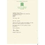 Clement Freud MP TLS on House of Commons headed paper dated 14th July 1981 replying to invitation to