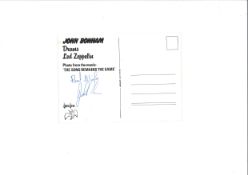 Led Zeppelin John Bonham signed 8 x 6 inch Song Remains the Same promo photo card. He has signed