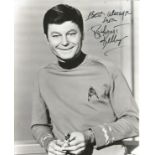 Star Trek Deforest Kelly as Dr. Leonard "Bones" McCoy signed 10 x 8 inch b/w photo. Good
