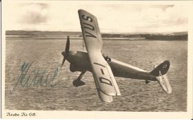WW2 German Field Marshall Keitel signed 6 x 4 inch b/w photo of Biplane in flight. Good Condition.
