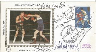 Boxing legends multiple signed 1980 Benham small silk FDC. Signed by Henry Cooper, John Conteh, Alan