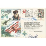 Great War Luftwaffe aces multiple signed cover. Magnificent Richthofen cover with colour cachet