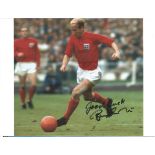 Bobby Charlton signed 7 x 5 inch colour photo 1966 football image. Good Condition. All autographed