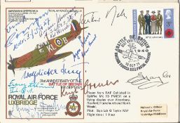 WW2 Luftwaffe aces multiple signed RAF Uxbridge Spitfire cover. Signed by Kurt Ebner KC, Gunter Rall
