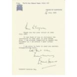 Edward Heath TLS on House of Commons headed paper dated 16th July 1981 replying to an invitation