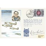 WW2 ace Douglas Bader signed on his own historic aviators cover. Good Condition. All autographed