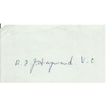 Victoria Cross winner Reginald Frederick Johnson Hayward VC, MC signed blue slip of paper. On 21st/