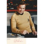 Star Trek William Shatner signed white card with unsigned 10 x 8 colour photo as Captain Kirk.