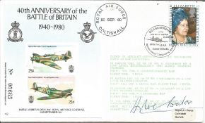 WW2 ace Douglas Bader DSO DFC signed 50th ann Battle of Britain cover. Good Condition. All