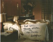 James Bond Goldfinger Shirley Eaton signed 10 x 8 inch colour photo lying on bed. She has added Jill