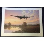 World War II print 20x27 titled Lancaster Dawn signed in pencil by the artist Barry Price limited
