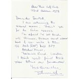 WW2 RAF Battle of Britain pilot Letter dated 23rd October 1973 Signed by Air Cdr. E. W. Wright