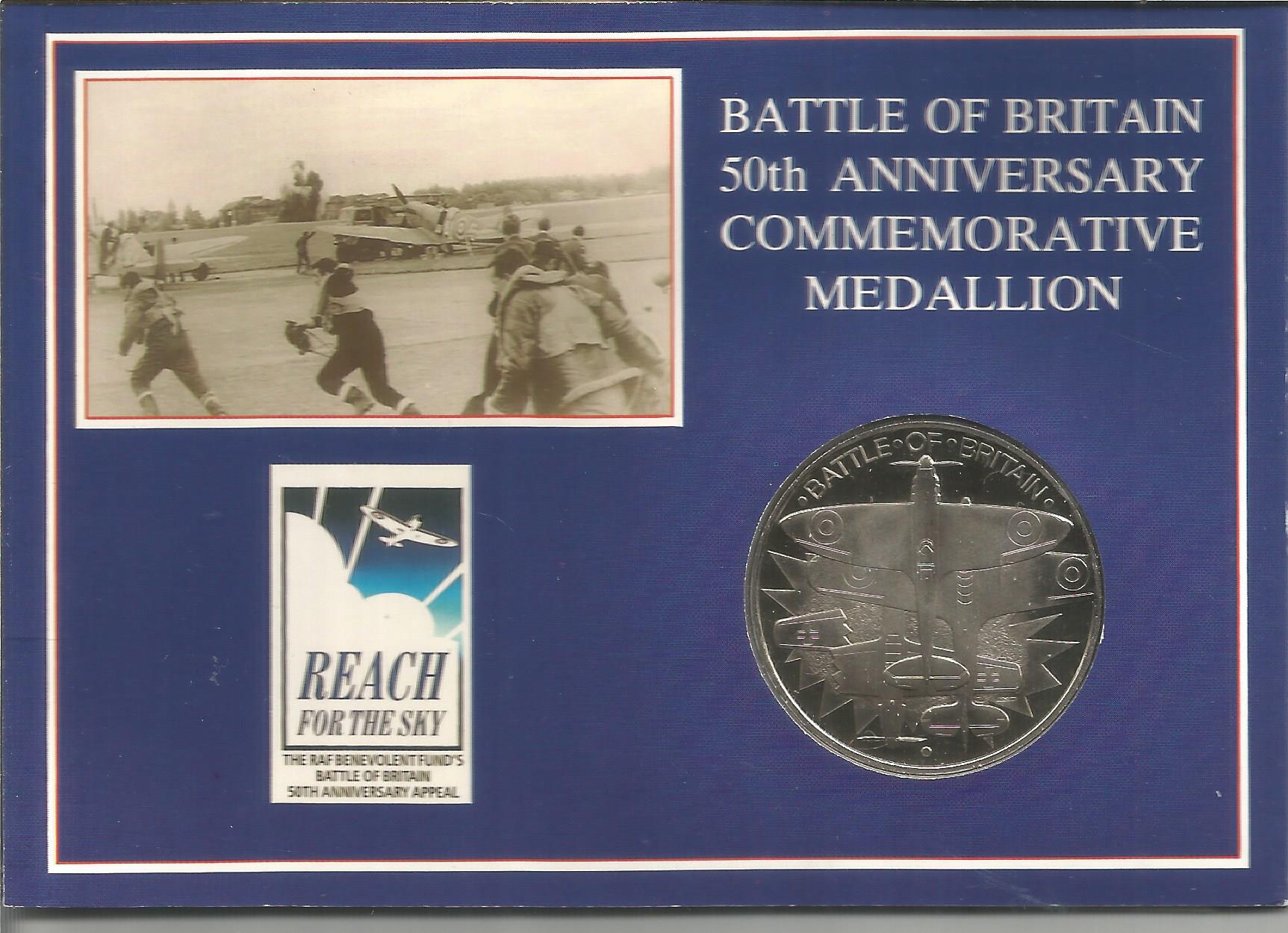 Silver Coloured Battle of Britain 50th Anniversary Medallion. Good Condition. All autographs are