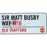 Football Marouane Fellaini signed Sir Matt Busby Way M16 Old Trafford commemorative metal road sign.