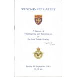 Fl Lt Trevor Gray signed Battle of Britain Sunday Westminster Abbey service of thanksgiving and