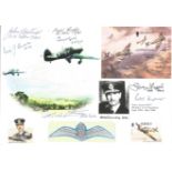 WW2 Piece Signed by 7 Battle of Britain Pilots, Crew Piece Card Size 9 by 6 inches Signed by 7