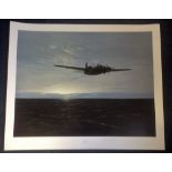 World War II print 24x29 titled Overdue signed in pencil by the artist Gerald Coulson. Good